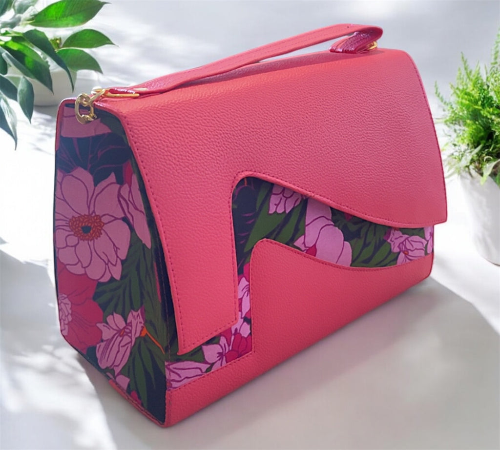 SAC A MAIN EN PAGNE ROSE / FLEURI