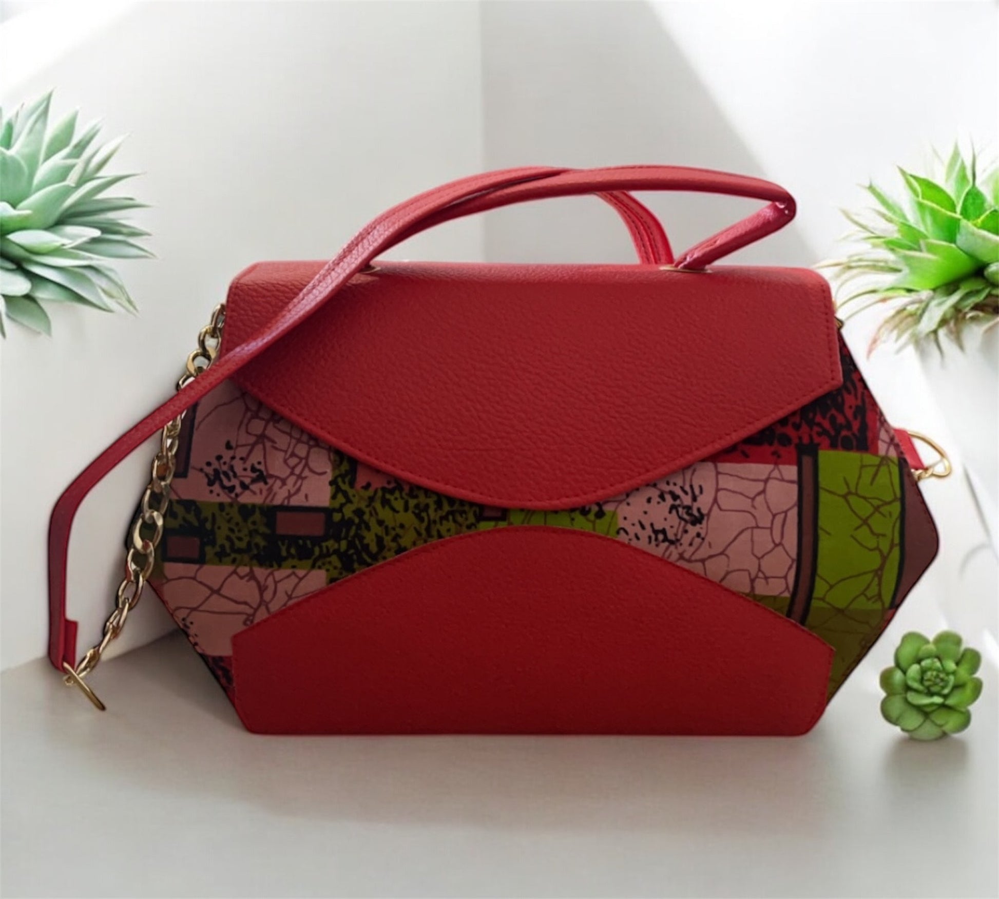 SAC A MAIN EN PAGNE ROUGE / VERT