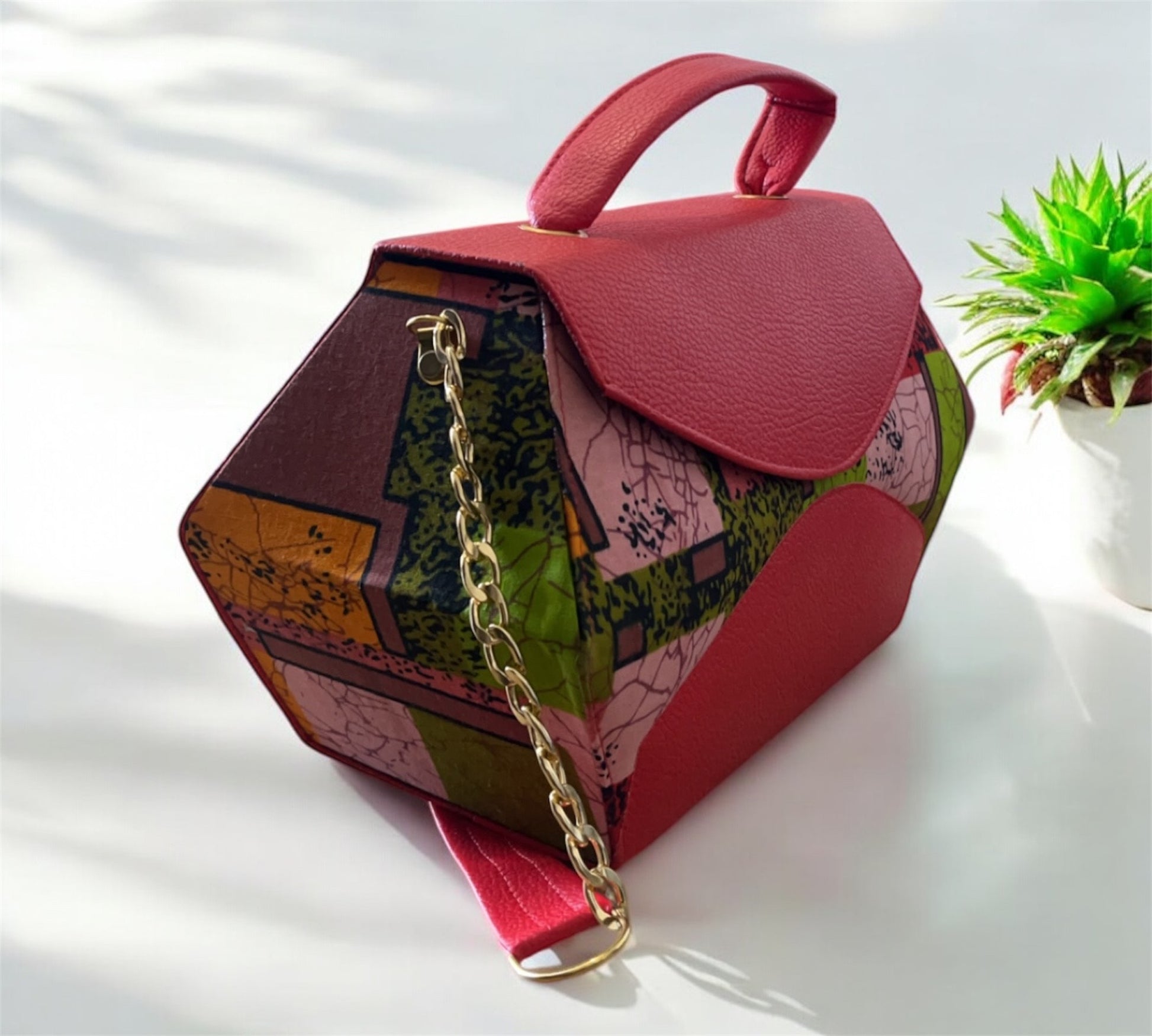 SAC A MAIN EN PAGNE ROUGE / VERT