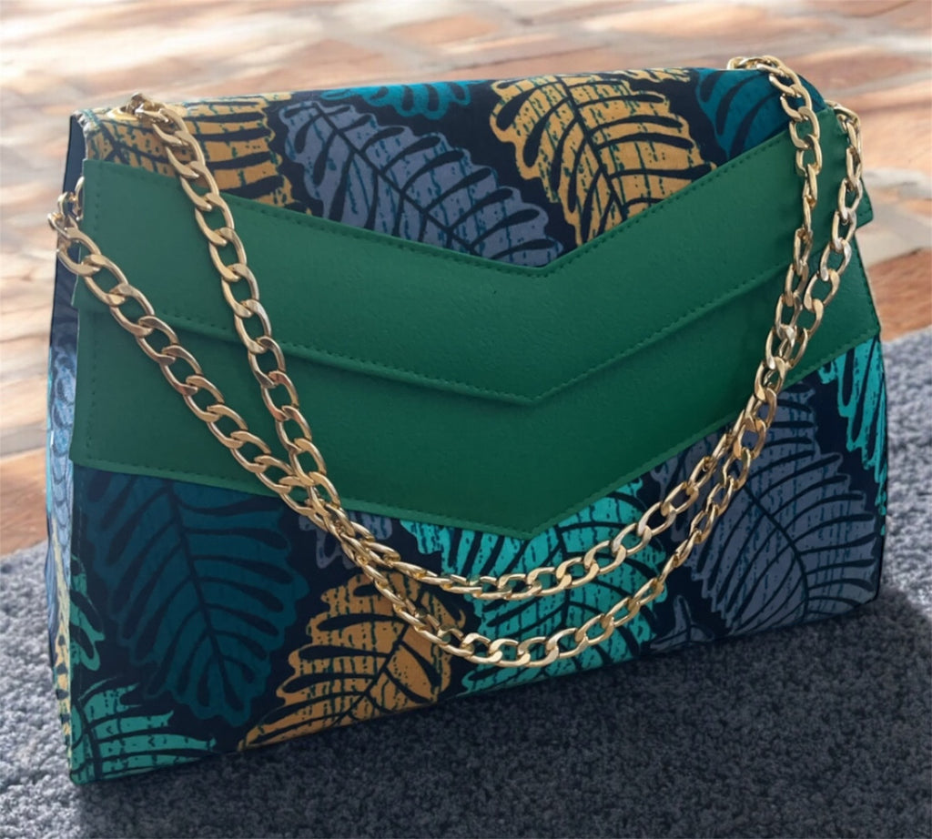 SAC A MAIN EN PAGNE VERT FLEURI