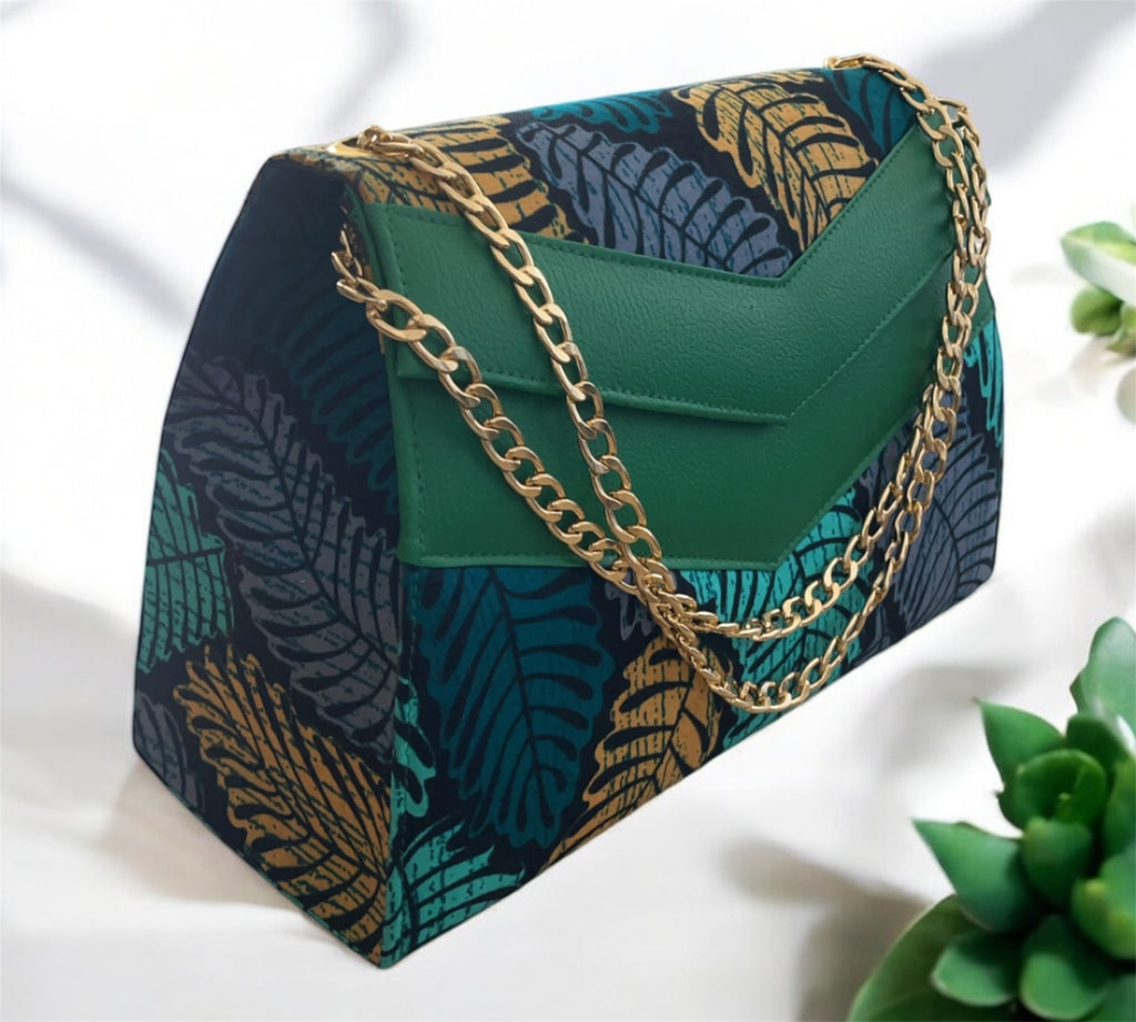 SAC A MAIN EN PAGNE VERT FLEURI